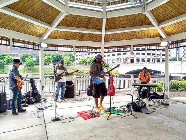 Musical event located at the gazebo across the street from the Artesan Lofts in Downtown Aurora, IL